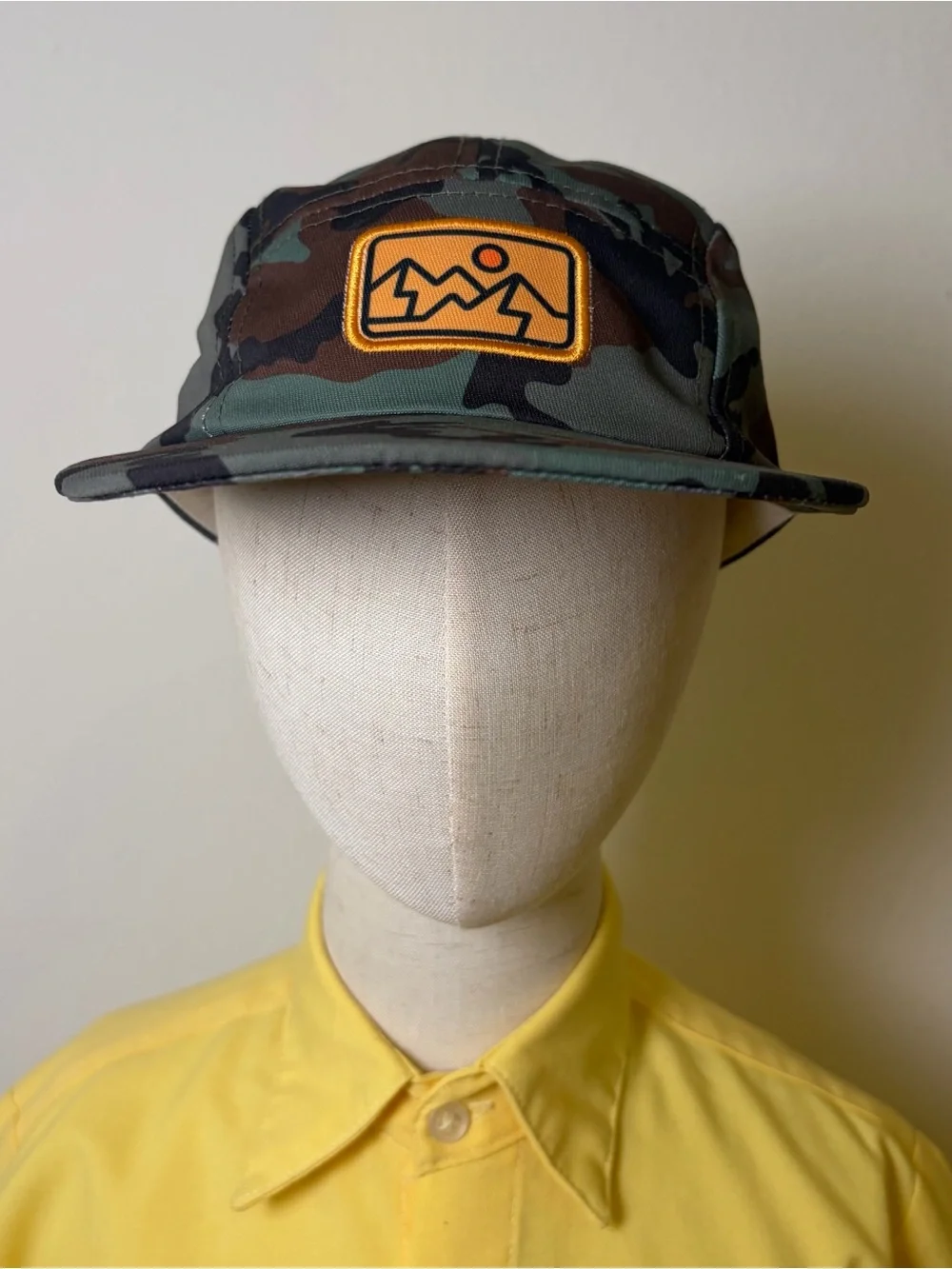 Boys Camo Print 5-Panel Hat with Mountain Patch NWOT One Size
